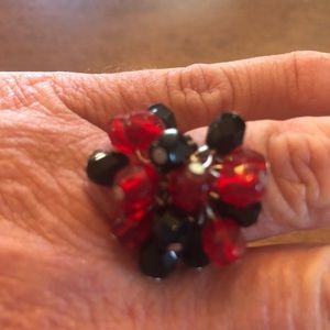 Red and Black Beaded Ring